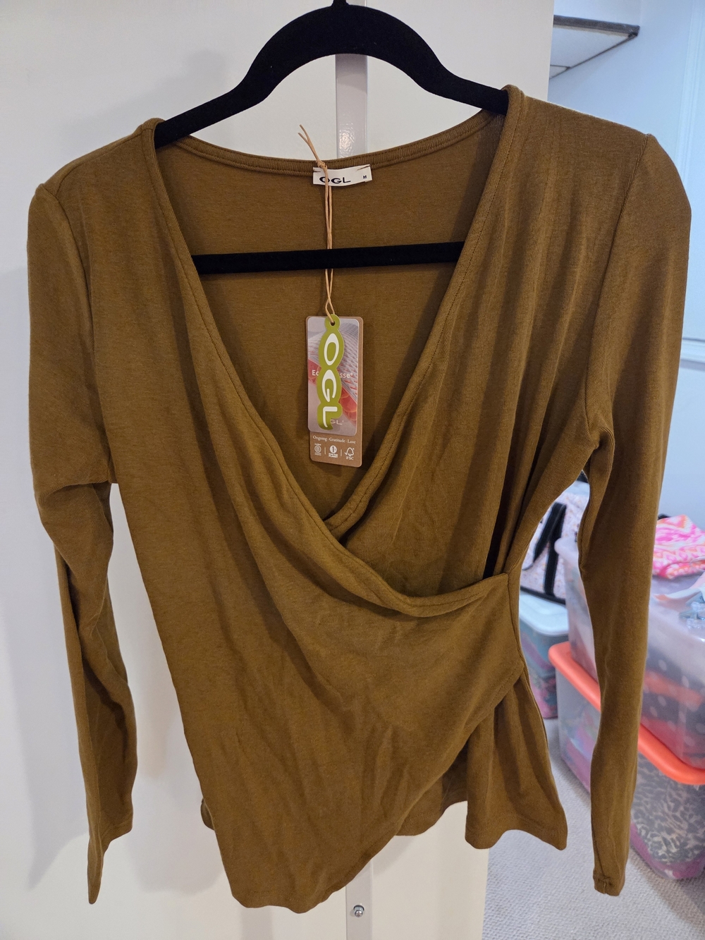 OGL Olive Wrap-Front Long Sleeve Top
